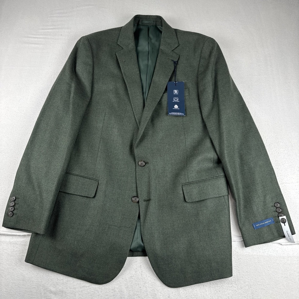 New! Stafford Mens Dark Green 100% Wool Sport Coat 44R American Wool office
